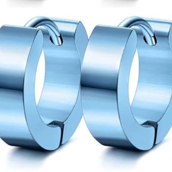 Light Blue Huggie Hinged hoop earrings - Picture 1 of 1